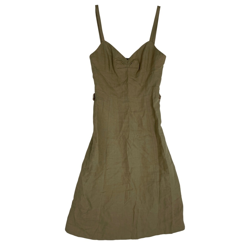 Kuhlman Made in Italy Olive Green Linen Blend‎ Dress Sleeveless Midi Size 1